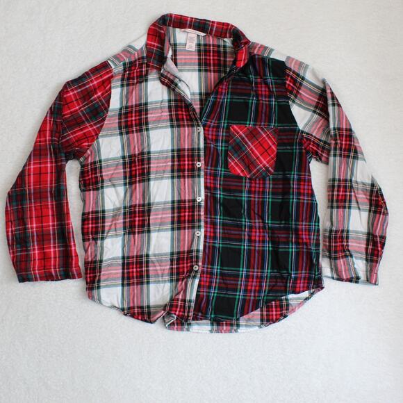 Victorias Secret Pajama Set Womens Large Plaid Patchwork Red Green Holiday - Picture 2 of 10